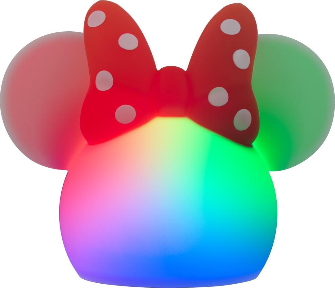 Disney Minnie Mouse Squishy Light, Color Changing, Night Light for Kids, USB Lamp, Battery Operated, Dimmable, Ideal for Bedroom, Playroom, Living Room, and More, 66945