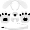 5Pcs Puppy Dog Ears Costume Set Long Ears Headband Bowtie Nose Tail Paw Glove Costume Floppy Animal Cosplay Accessories Adult