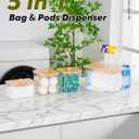 Trash Bag Dispenser Dishwasher Pod Holder - 5 in 1 Plastic Garbage Bag Under Sink Organizer, Acrylic Dryer Sheet Balls Laundry Pods Container with Bamboo Lid, Pantry Organizers and Storage Box