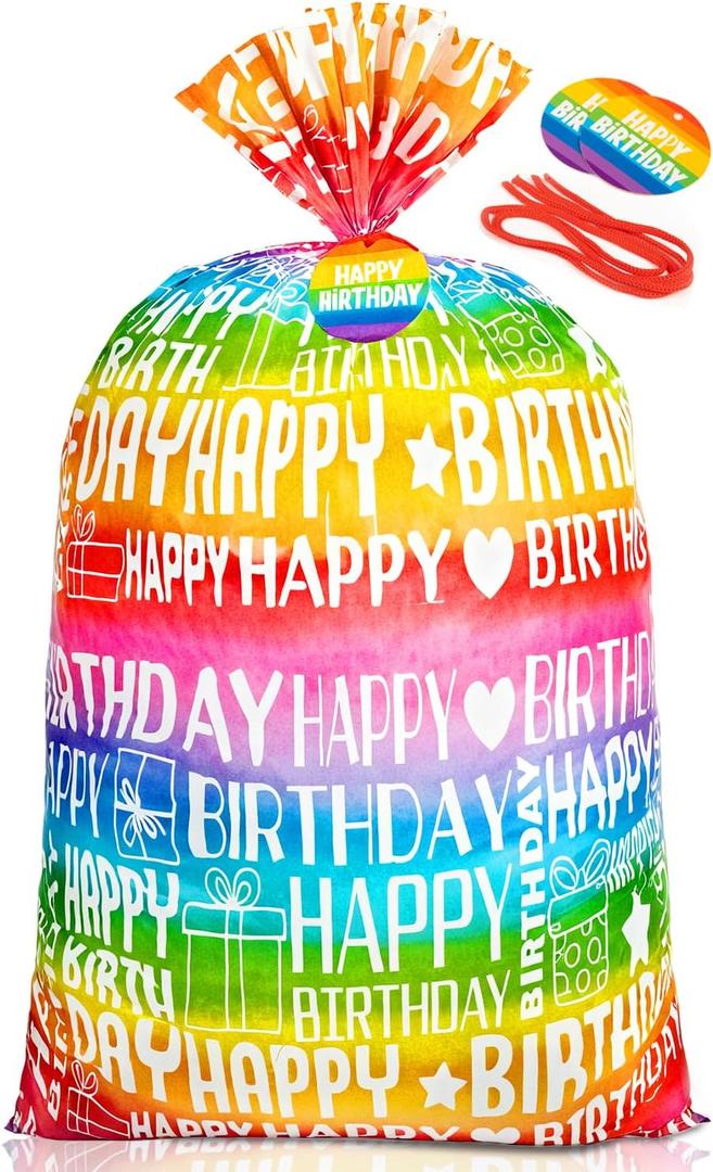 Sofier Large Birthday Gift Bags 36''x56'' Jumbo Happy Birthday Gift Wrap Extra Large Plastic Gift Bags for Big Giant Presents Kids Party (Rainbow)