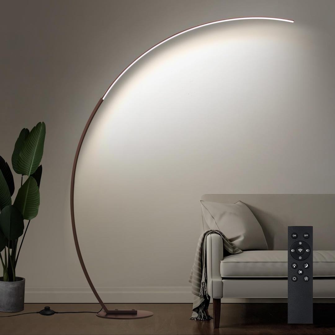 Dimmable LED Floor Lamp with 3 Color Temperatures, Ultra Bright 2000LM Brown Arc Floor Lamps for Living Room, Modern Standing Tall Lamp with Remote Control Reading Floor Lamp for Bedroom Office, Brown–67"–300" Ultra-Wide Coverage