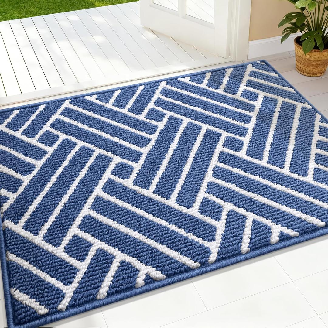OLANLY Indoor Door Mat, 36x24 Inch, Dirt Resistant and Absorbent, Non-Slip Rubber Backing Floor Mats, Easy Clean Low-Profile Doormat for Entryway, Front Door, and Inside Entrance, Navy