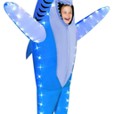 anroog Inflatable Shark Costume Kids with LED Lights Halloween Blow Up Lighted Shark Costumes for Boys Girls Party Cosplay One Size