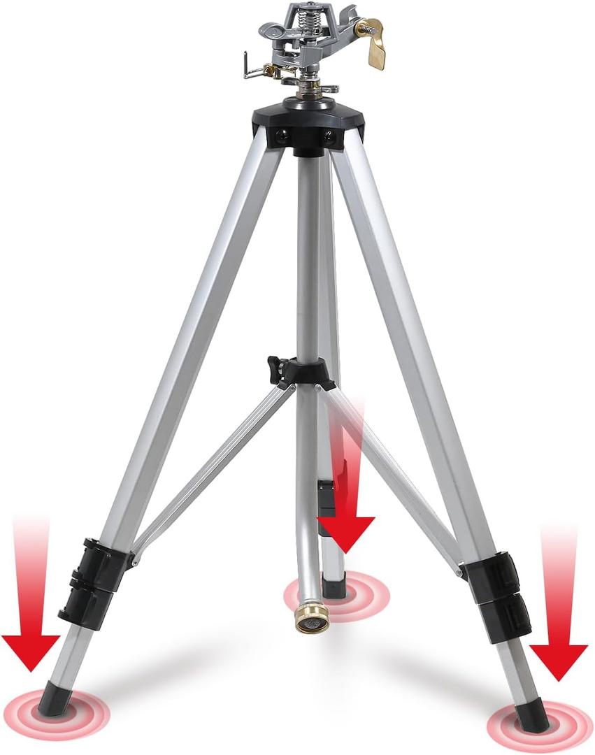 YAMATIC Impact Sprinkler on Adjustable Tripod Base, 360 Degree Large Area, Heavy Duty Adjustable Pulsator Sprinkler for Lawn, Yard and Grass Irrigation, Spray up to 20-90ft(Zinc Head) (1 Pack)