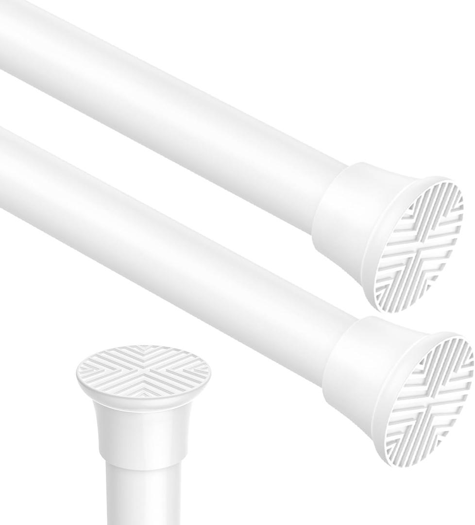 2pack Spring Tension Rods 18-36 Inch Adjustable White Tension Rod Spring Rod Extendable Short Curtain Rod Spring Loaded Curtain Rods Tension Rod for Curtains, Closet, Kitchen