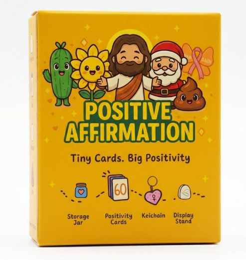 2pcs 60 Positive Messages, Positive Affirmation Tiny Cards, Big Positivity Storage Jar with Keychain and Display Stand