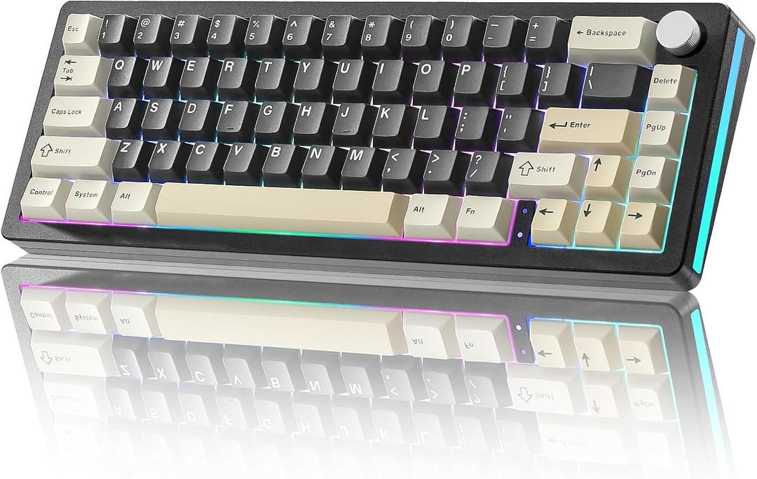 YUNZII AL66 Wireless Mechanical Keyboard,Full Aluminum CNC,65% Knob Control,Bluetooth/2.4G/Wired,Hot Swappable Pre-lubed Switches,Gasket Mounted RGB for Win/Mac(Milk Switch, Black)