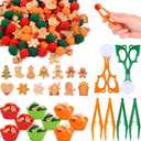 228 Pcs Christmas Fine Motor Toys Counting Sorting Gingerbread Sensory Bin Fillers Christmas Gingerbread Decorations Pompoms Gingerbread Man Cups Tweezers Scissor Clips for Xmas Winter Party Decor