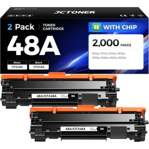 48A Black Toner Cartridge 2-Pack with chip High Yield Replacement for HP 48A CF248A Compatible with HP LaserJet Pro MFP M28a M28w M29a M29w M15a M15w M16a M16w Printer M28 M29 M15 M16 Series Ink Copy