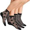 10 Pairs Sheer Socks Women Striped Plaid Mesh Dot Bow See Through Transparent Socks Summer (Black)