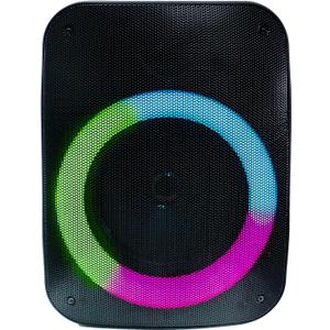 QFX PBX-126 TWS Bluetooth Rechargeable Portable 10-Watt Speaker with a 4 Woofer, Microphone Input, AUX Input, USB Input, TF Card Input, FM Radio, and LED Party Lights, Black