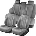 KEYOOG Car Seat Covers Full Set, 5-Seater Waterproof and Breathable Nappa Leather, Fit for Front and Rear Seats of Cars, Compatible with Airbags, Car Seat Protector Covers for Most Cars - Grey