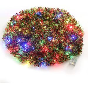 CCINEE Christmas Prelit Tinsel Garland, 33 Ft Multicolor Hanging Garland with 100 Multicolored Battery Operated LED String Lights for Christmas Tree Decoration Party Supplies