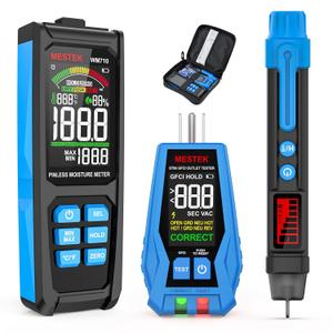MESTEK Tool Set, Electric Tester Kit with Non-Contact Voltage Tester, GFCI Outlet Tester, Digital Moisture Meter, Home Inspector Tool Kit with Carrying Case and Batteries, 3-Piece