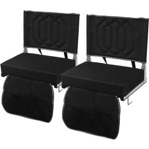 Stadium Seats for Bleachers with Back Support, Bleacher Seats with Backs and Cushion Wide, Portable Folding Comfort Stadium Chair with Shoulder Strap, Carry Handle, Storage Pockets (2 Pack, Black)