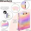 3-Ring Binder 1-inch with Clipboard, Holographic Pink Glitter Design, Including 5 Divider Pages, File Bag and Spine Label - Perfect for Schools, Offices and Organizations