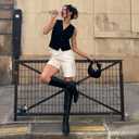 Modatope Knee High Boots Women Square Toe Tall Boots Kitten Heel Long Boots Side Zipper Dress Fashion Boots (7.5, Black Pu)