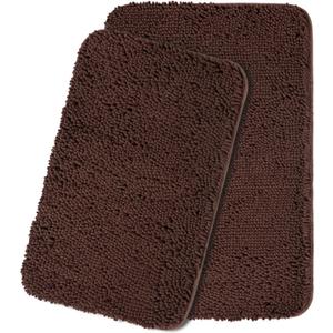 Bathroom Rugs Sets 2 Piece – Thick Chenille Bath Mats | Absorbent and Washable Bath Rug Non-Slip, Plush Rugs for Bathroom, Shower, Sink(Brown, 23"x16" and 30"x20")