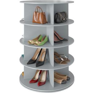 SpaceAid 4 Tier Rotating Shoe Rack Tower, Spinning Shoe Display Lazy Susan, Revolving 360 Shoe Rack Storage Round Carousel, Vertical Handbag Rotate Shoes Closet Organization (4-Tier Gray)