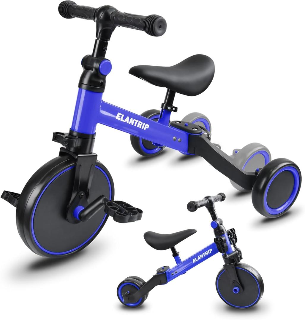 Elantrip 5 in 1 Balance Bike for 1 to 3 Years Old Kids,Toddler Tricycle Kids Trikes Tricycle, Best Toys for Boy & Girl, Balance Training,Adjustable Seat and Removable Pedal (Tricycle, Blue)