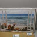 TAR TAR STUDIO Open Window Beach Wall Art: Seaside Flowers Canvas Picture Wave Seascape Artwork Nature Coastal Themed Prints for Living Room Bedroom, 24"L x 16"W