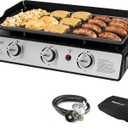 Royal Gourmet PD1301S Portable 24-Inch 3-Burner Table Top Gas Grill Griddle with Cover, 25,500 BTUs, Outdoor Cooking Camping or Tailgating, Black (Silver)