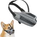 Soft Mesh Dog Muzzle with Reflective Strap - Lightweight Muzzle Adjustable Dogs to Prevents Biting, Chewing & Licking, Open Nose Design Reduces Friction & Enhances Comfort (Grey, M)