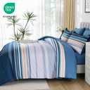 Dobuyly Blue Queen Comforter Set 7 Pieces, Boho Striped Bed in a Bag Queen Size Soft Microfiber All Season Bedding Set with Comforter, Sheets, Pillowcases & Shams