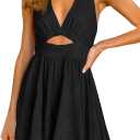 Inorin Womens Summer Sleeveless Halter V Neck Backless Cut Out Sexy Casual Party Swing Flared Mini Dress (Black, XL)