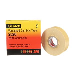 Scotch Varnished Cambric Tape 2520, Flexible, Electrically Insulating, Moisture Resistant, Smooth Finish, Yellow Color, 8 mil, 3/4 in x 60 ft, 1 Roll/Carton, 20 Rolls/Case