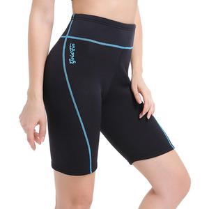 GoldFin Wetsuit Shorts for Women, 2mm Neoprene Short Wetsuit for Water Sports Surfing Diving Swimming Kayaking (Medium, Blue/Line)