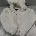 Chrisuno Women's Warm Winter Coat Velvet Puffer Jacket Quilted Faux Fur Hood (Large, Cream White)