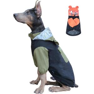 Dog Raincoat with Legs and Clear Hood, Abdomen Waterproof, Reflective, Breathable and Adjustable Lightweight Dog Rain Jacket for Small Medium Large Dogs (Green&Black, XL)