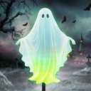 2 x Halloween Decorations Outdoor,Fluorescence Ghost Silhouette Halloween Stakes,Decorative Garden Stakes with Ghost Design Metal Yard Decorations for Outside,