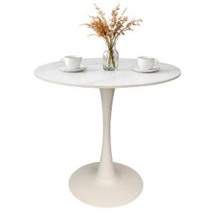 27.6" Round Dining Table with Sintered Stone Faux Marble Top and Iron Base - Modern & Elegant Design for Home & Restaurant Use Living Room, Café Coffee Table, White