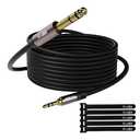 3.5mm to 6.35mm Stereo Audio Cable 50 Feet, Long 1/4 to 1/8 inch Headphone Cable Jack, Hi-Fi Sound, Gold Plated Connectors, OFC Core, Black Cable (with 5 pcs Cable Ties) - 50ft