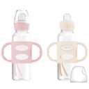 Dr. Brown's Milestones Narrow Sippy Spout Bottle with 100% Silicone, Easy-Grip Handles and Soft Sippy Spout, 8oz/250mL, Light Pink and Ecru, 2-Pack, 6m+