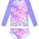 Girls Bathing Suits Size 10-12 Years Purple Pink Swimsuits UPF 50+ Sun Protection Rash Guard Sets (Purple)