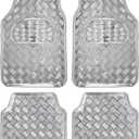 BDK Metallic Chrome Car Floor Mats All-Weather Universal Fit Automotive Floor Mats for Cars SUVs, Floor Mats for Trucks, Car Mats Full Set Front & Rear, Non-Slip Backing - Silver