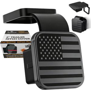 2 Hitch Cover, CAR-WASH-Safe Flag Hitch Cover, Metal Plate American Flag Trailer Hitch Receiver Cover, Heavy-Duty Anti-Rattle Hitch Plug (Black)