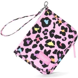 Choco Mocha Girls Passport Cover – Kids Passport Holder Wallet with Zipper & Wristlet Strap for Family Travel, Leopard-Pink