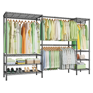 Ulif E11 Heavy-Duty Garment Rack, Metal Freestanding Clothes Rack and Closet Storage Organizer System with 8 Shelves and 4 Hanger Rods, (73.2-97.6)" W x 14.5" D x 71.2" H, Load 1034 LBS, Black