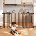 Cumbor 36.6-64" Extra Wide Baby Gate for Stairs, Dog Gates for Doorways, Auto-Close Pet Gate Indoor, Pressure Mounted Walk Through Safety Child Gate for Kids Toddler, Tall Pet Puppy Fence Gate, Black