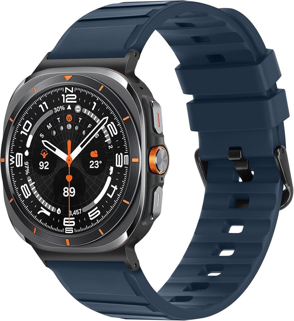 Tasikar No Gap Bands Compatible with Samsung Galaxy Watch Ultra 47mm Soft Silicone Sport Strap for Galaxy Watch Ultra 47mm Women Men, Dark Blue