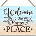 Welcome Beach Summer Wood Sign Decor, Welcome Sign for Front Door Hanging Wall Art, Coastal Beach Holiday Wall Art for Outdoor Bathroom (A24)