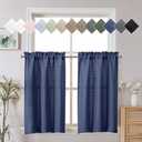 Chyhomenyc Bennet 2 Panels Blue Kitchen Curtains 24 Inch Length Tier Curtains, Faux Linen Textured Small Cafe Curtains, Light Filtering Short Window Curtains for Bathroom Basement, 30x24 Inch