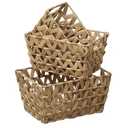 Flared Braided Water Hyacinth Baskets With Handles Natural Set Of 3 