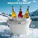COKTIK 7L Vacuum Insulated Ice Bucket with Lid and Scoop& TongsLarge capacity Stainless Steel Beverage Bucket for Cocktail, Champagne, Wine, BeerLarge PartiesMilk White Suit