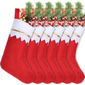 16Pcs 17" Felt Christmas Stocking Bulk, Red Christmas Socks Bulk with White Cuff Golden Trim, Christmas Hanging Ornaments Xmas Decoration for Mantel Door Window Holiday Home Dcor