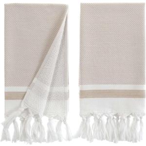sea me at home Turkish Hand Towels for Bathroom, Kitchen Towels Decorative Set of 2, Luxury Turkish Cotton Dish Tea Towels 14 x 30 Inches for Bohemian, Rustic, and Farmhouse Decor (Beige)